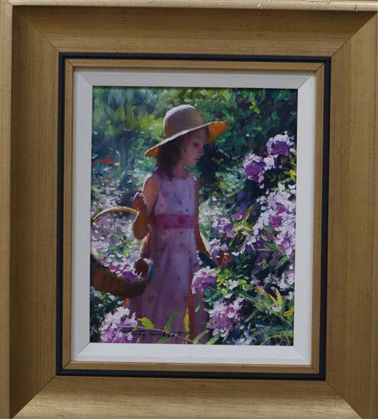 Tony Sheath (b. 1946), Picking Flowers, signed, oil on canvas